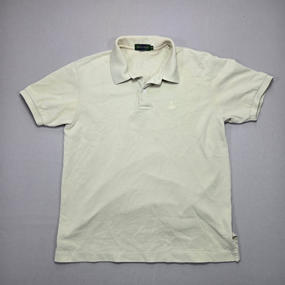 Bean Pole Polo Shirt Embroidered Logo Short Sleeve Beige Mens Size 95 Cotton Fit